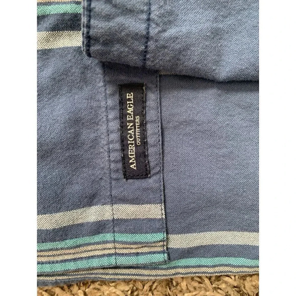 American Eagle Seriously‎ Soft Shirt Mens 3XL Blue Striped Long Sleeve Button Up - Picture 6 of 6
